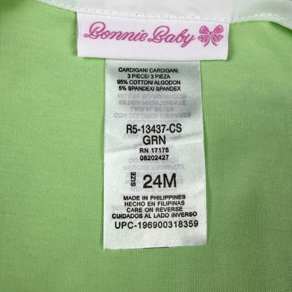 Bonnie Baby 3-Piece Floral Dress Set w/ Green Cardigan & Diaper Cover –Size 24M - Picture 17 of 17
